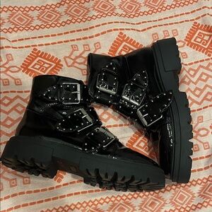 Stylish Black Buckle Combat Boots